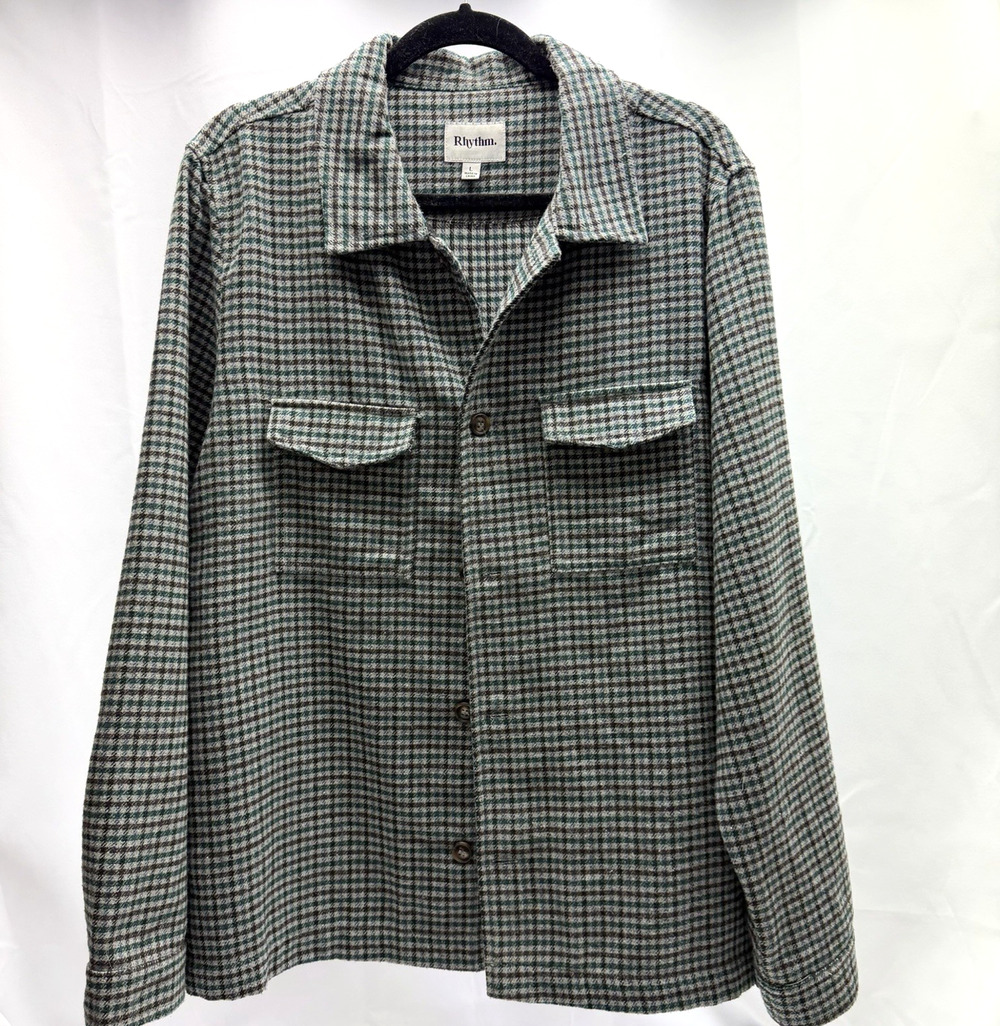 Rhythm Wool Blend Shacket Jacket Women’s Large Houndstooth Plaid Overshirt Green